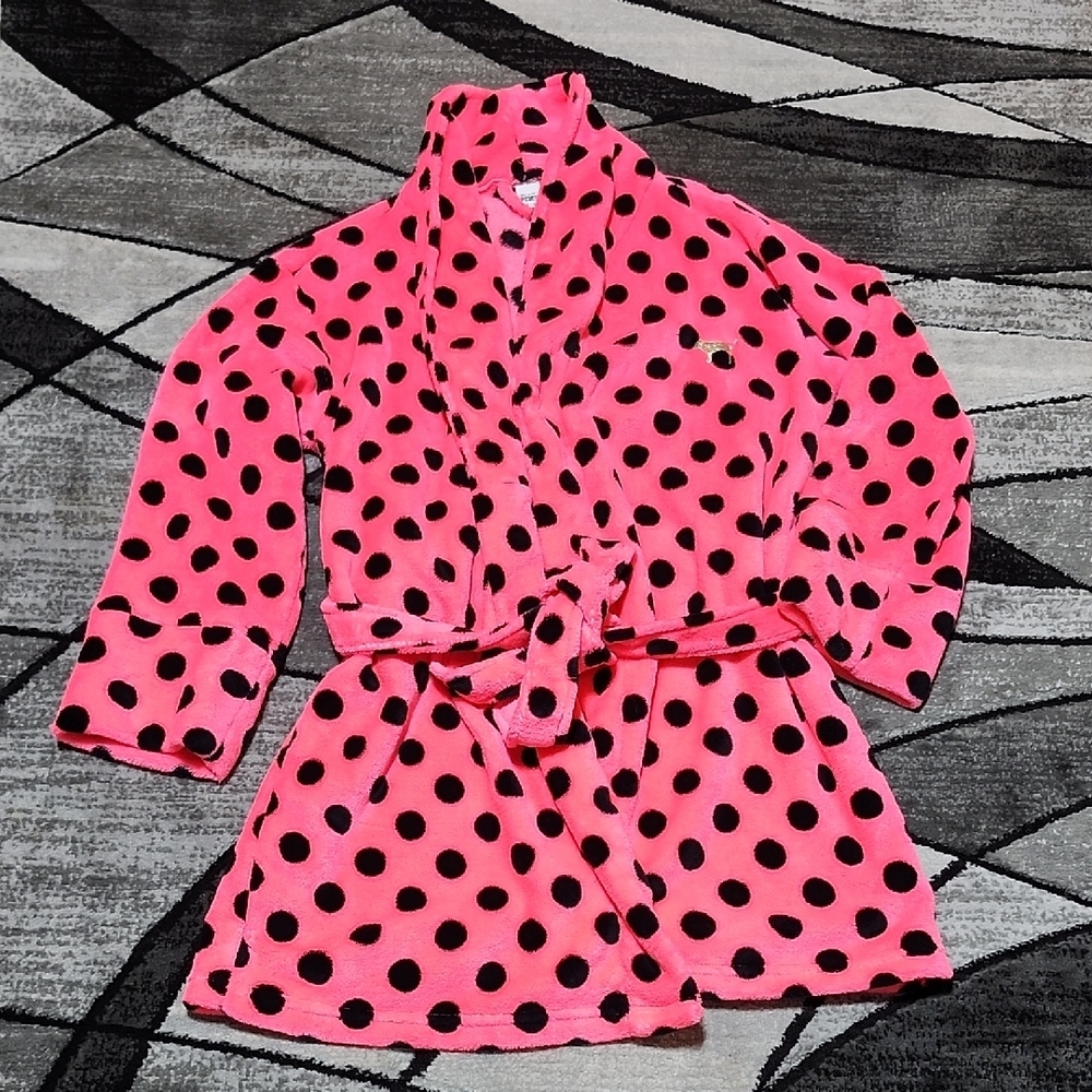 VS PINK 2015 I ONLY SLEEP IN PINK EMBROIDERED DOG POLKA-DOT FLEECE ROBE